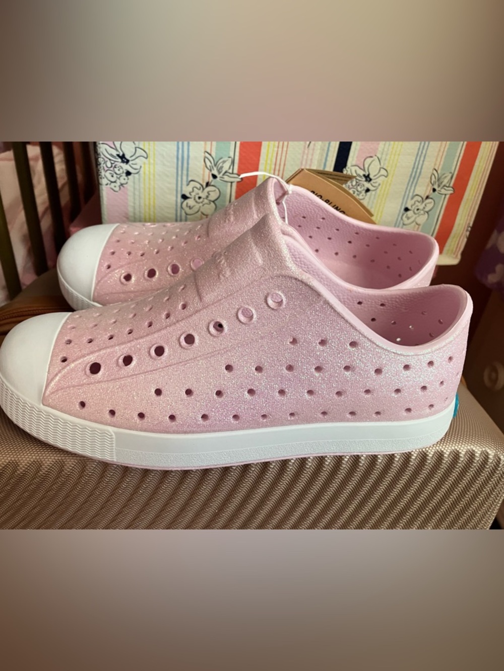Native Shoes Kids Pink Glitter Slip-On Sneakers